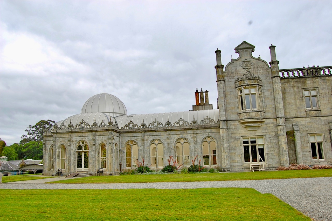 Kilruddery House. The Lady of the house sold a tiara to pay for the construction of the conservatory. She requested that the pattern of the tiara be built into the conservatory